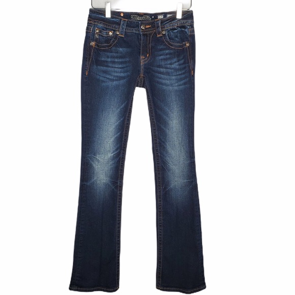 Miss Me Bootcut Jeans Dark Wash Signature Rise Embellished Pockets 27 - Picture 3 of 10